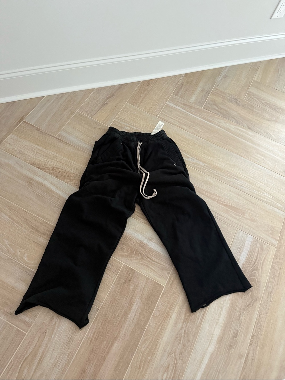 Rick Owens Black Wide-Leg Sweatpants with Contrast Drawcord